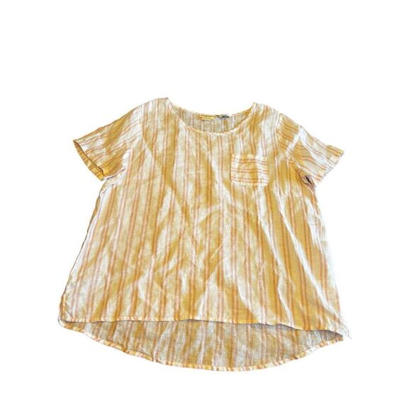 Christian Siriano white pink striped 100% linen high low blouse shirt large new - Picture 3 of 6